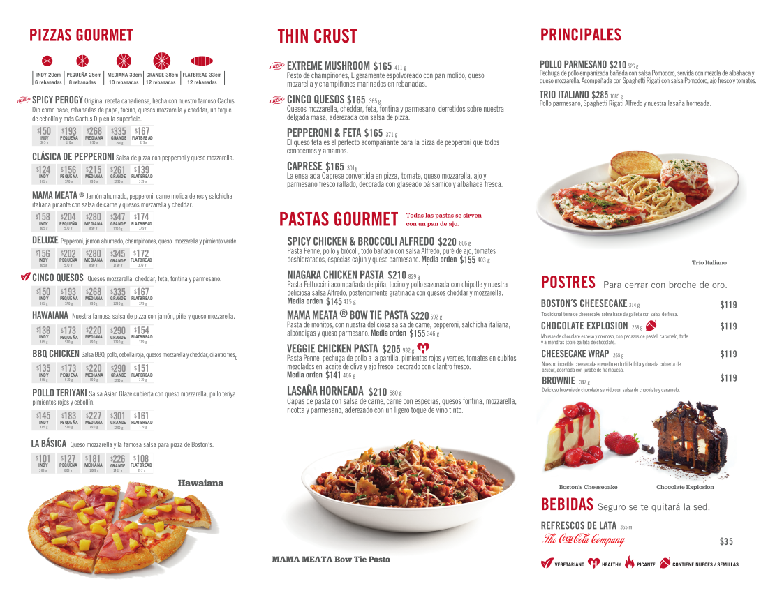 boston pizza dining room menu